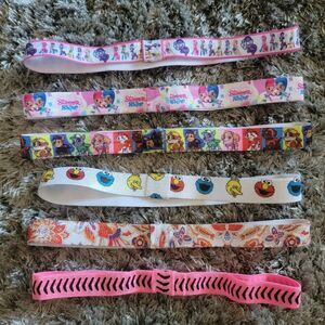 Handmade Elastic Headbands Glitter and Character Pink White Blue